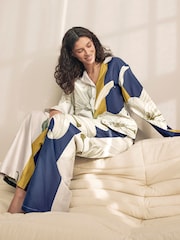 Navy/Ecru Stripe Floral Kew Collection Button Through Pyjamas - Image 1 of 9