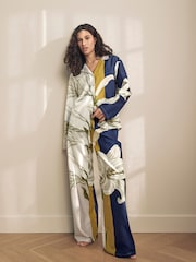 Navy/Ecru Stripe Floral Kew Collection Button Through Pyjamas - Image 2 of 9