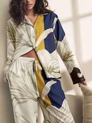 Navy/Ecru Stripe Floral Kew Collection Button Through Pyjamas - Image 3 of 9