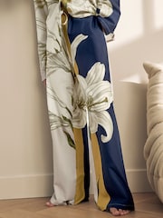 Navy/Ecru Stripe Floral Kew Collection Button Through Pyjamas - Image 4 of 9