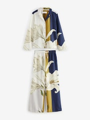Navy/Ecru Stripe Floral Kew Collection Button Through Pyjamas - Image 5 of 9