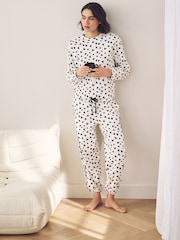 Monochrome Heart Heavyweight 100% Cotton Long Sleve Pyjamas - Image 1 of 11