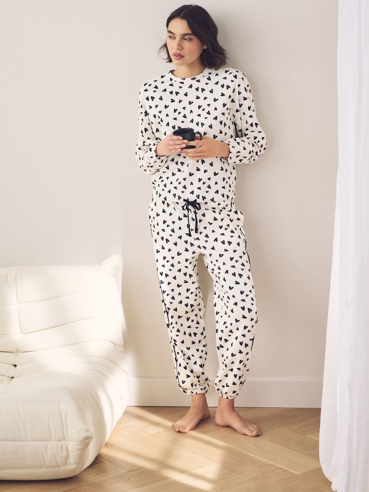 Monochrome Heart Heavyweight 100% Cotton Long Sleve Pyjamas - Image 1 of 11