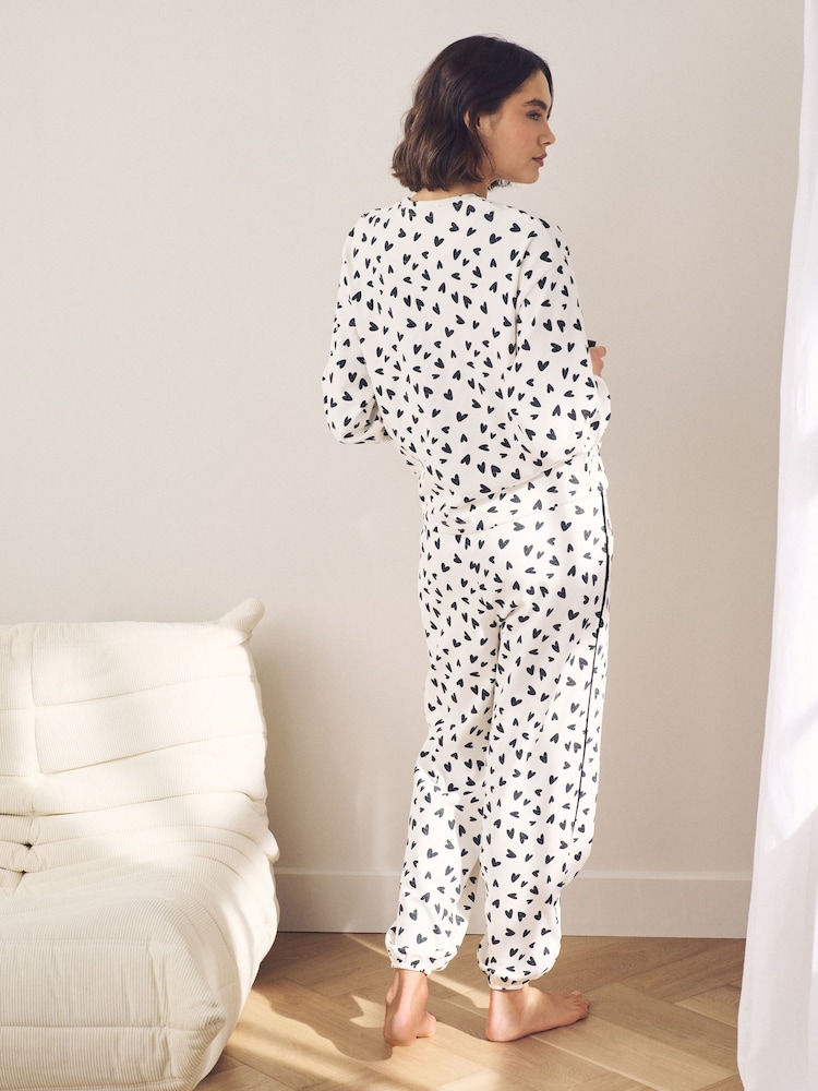 Monochrome Heart Heavyweight 100% Cotton Long Sleve Pyjamas - Image 2 of 11
