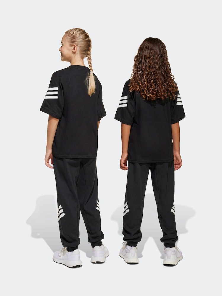 adidas Black Future Icons 3 Stripe Wide Leg Joggers - Image 2 of 7