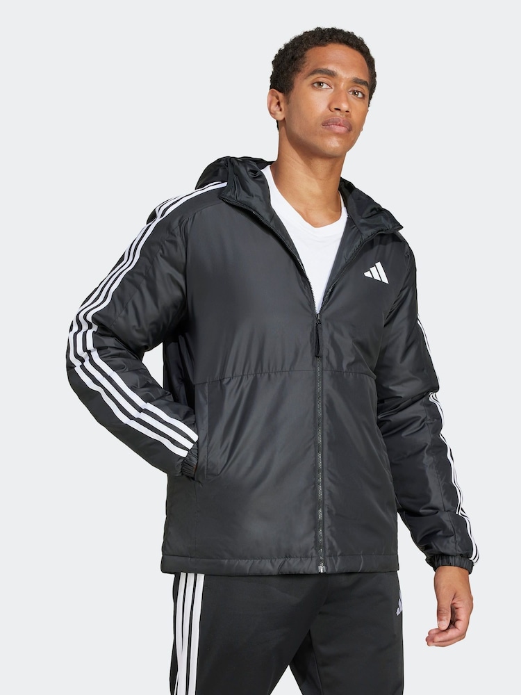adidas Black Essentials 3-Stripes Insulation Hooded Jacket - Image 3 of 6