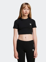 adidas Originals Black Ribbed Crop T-Shirt - Image 1 of 6