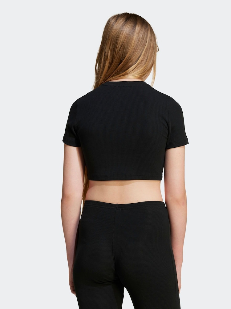 adidas Originals Black Ribbed Crop T-Shirt - Image 2 of 6