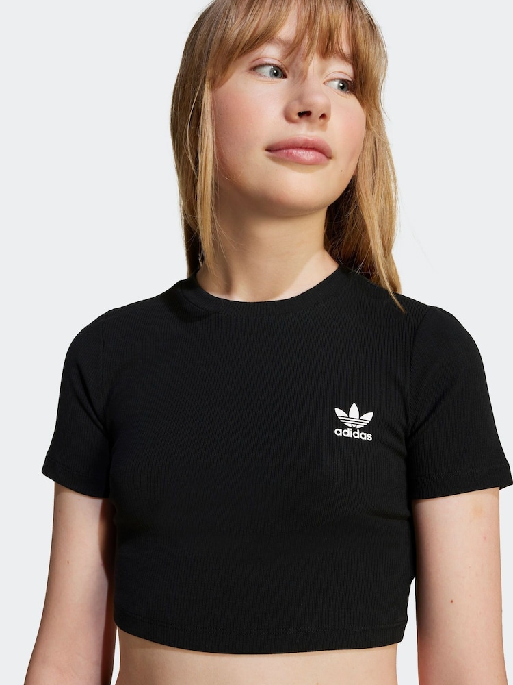 adidas Originals Black Ribbed Crop T-Shirt - Image 4 of 6