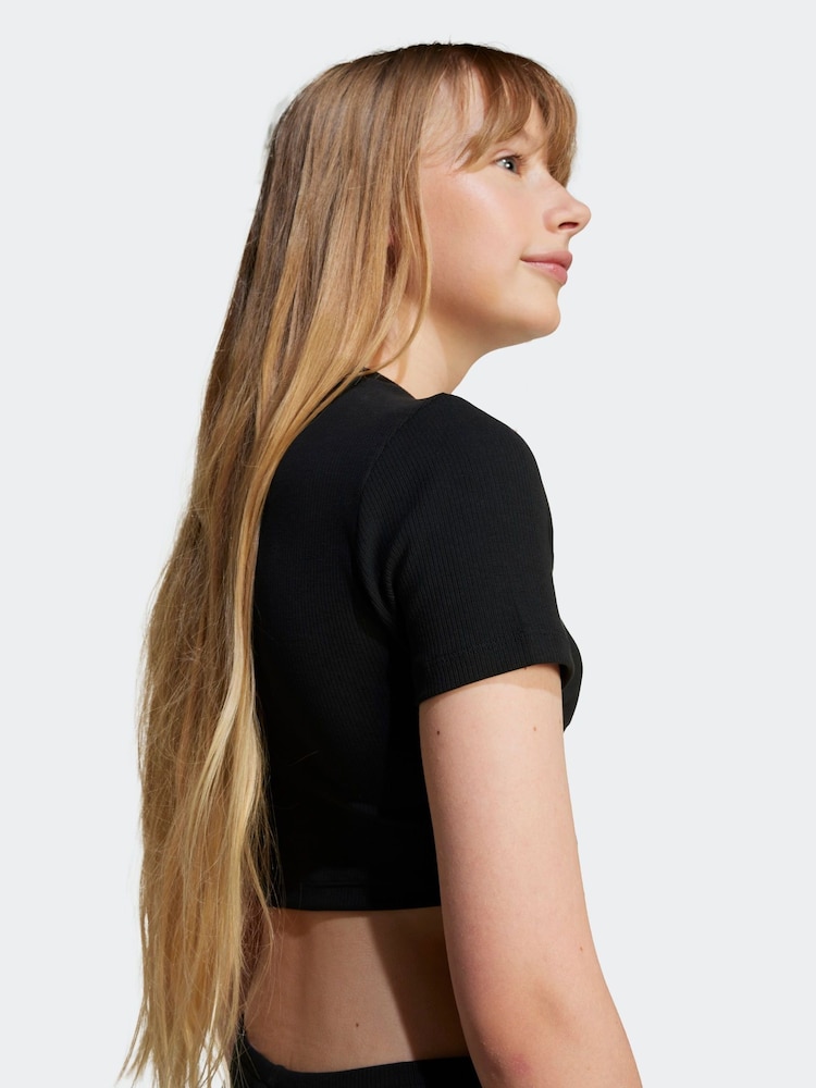 adidas Originals Black Ribbed Crop T-Shirt - Image 5 of 6