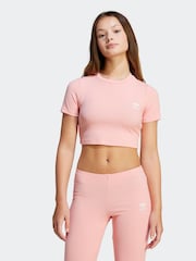 adidas Originals Pink Ribbed Crop T-Shirt - Image 1 of 6