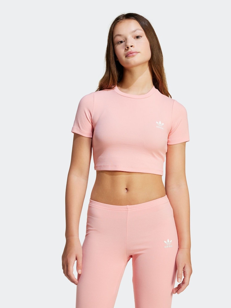 adidas Originals Pink Ribbed Crop T-Shirt - Image 1 of 6