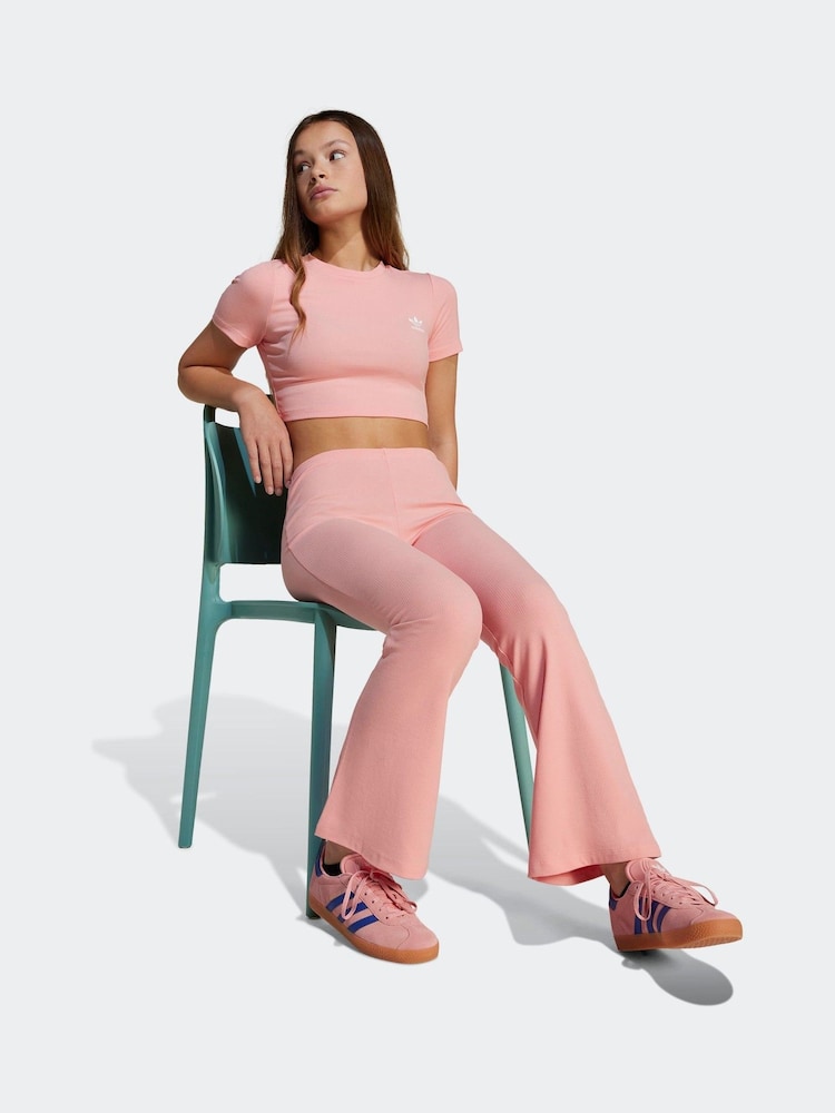 adidas Originals Pink Ribbed Crop T-Shirt - Image 3 of 6
