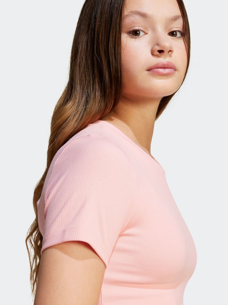 adidas Originals Pink Ribbed Crop T-Shirt - Image 4 of 6