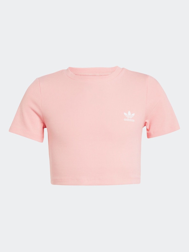 adidas Originals Pink Ribbed Crop T-Shirt - Image 6 of 6