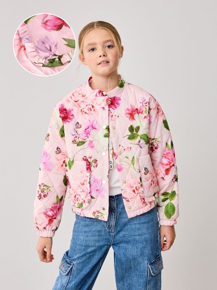 Baker by Ted Baker Pink Floral Quilted Bomber Jacket - Image 1 of 12