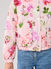 Baker by Ted Baker Pink Floral Quilted Bomber Jacket - Image 6 of 12