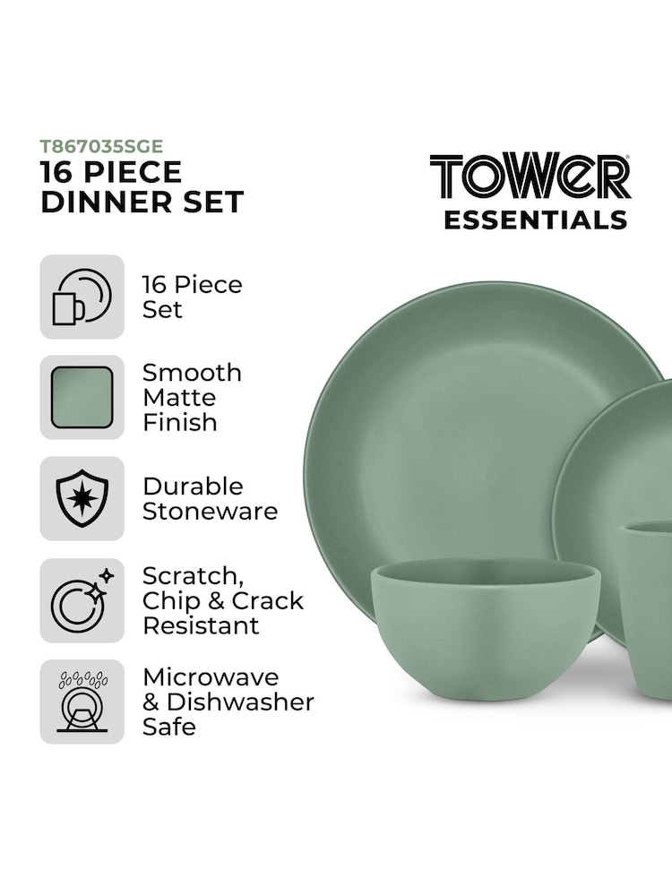 Tower 16 Piece Sage Dinner Set - Image 2 of 8 Tower 16 Piece Sage Dinner Set - Image 2 of 8
