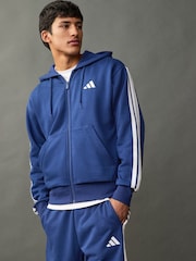 Blå - adidas Essentials 3-Stripes Fleece Hoodie - Bild 1 av 10