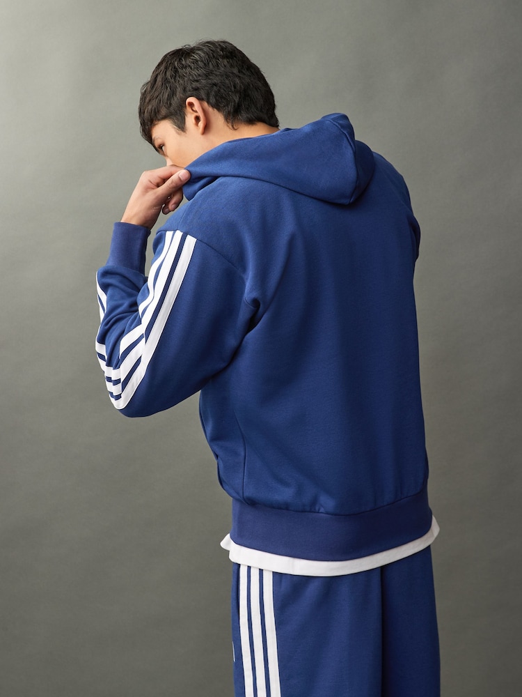 adidas Blue Essentials 3-Stripes Fleece Hoodie - Image 4 of 10