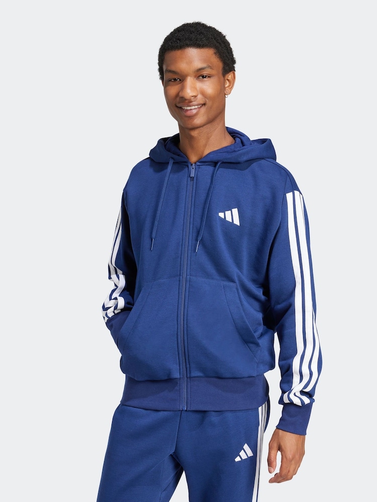 adidas Blue Essentials 3-Stripes Fleece Hoodie - Image 5 of 10