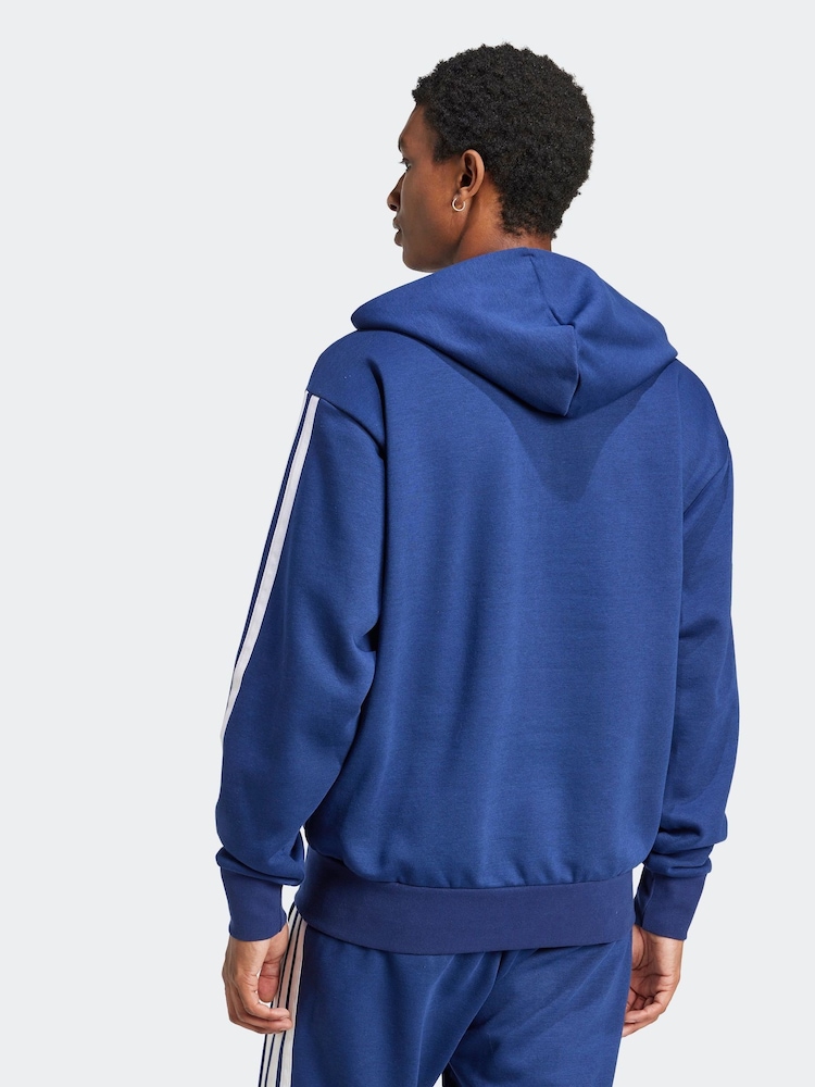 adidas Blue Essentials 3-Stripes Fleece Hoodie - Image 6 of 10