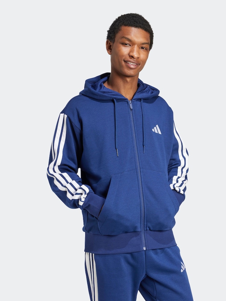 adidas Blue Essentials 3-Stripes Fleece Hoodie - Image 7 of 10