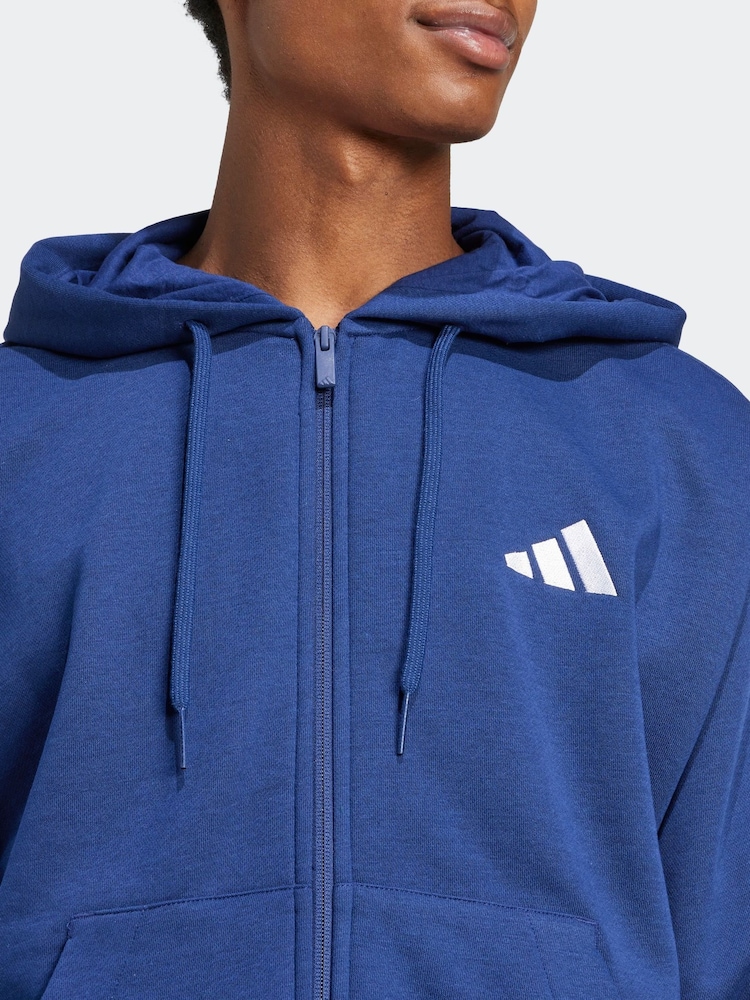 adidas Blue Essentials 3-Stripes Fleece Hoodie - Image 8 of 10