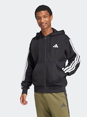 adidas Black Essentials 3-Stripes Fleece Hoodie - Image 1 of 6
