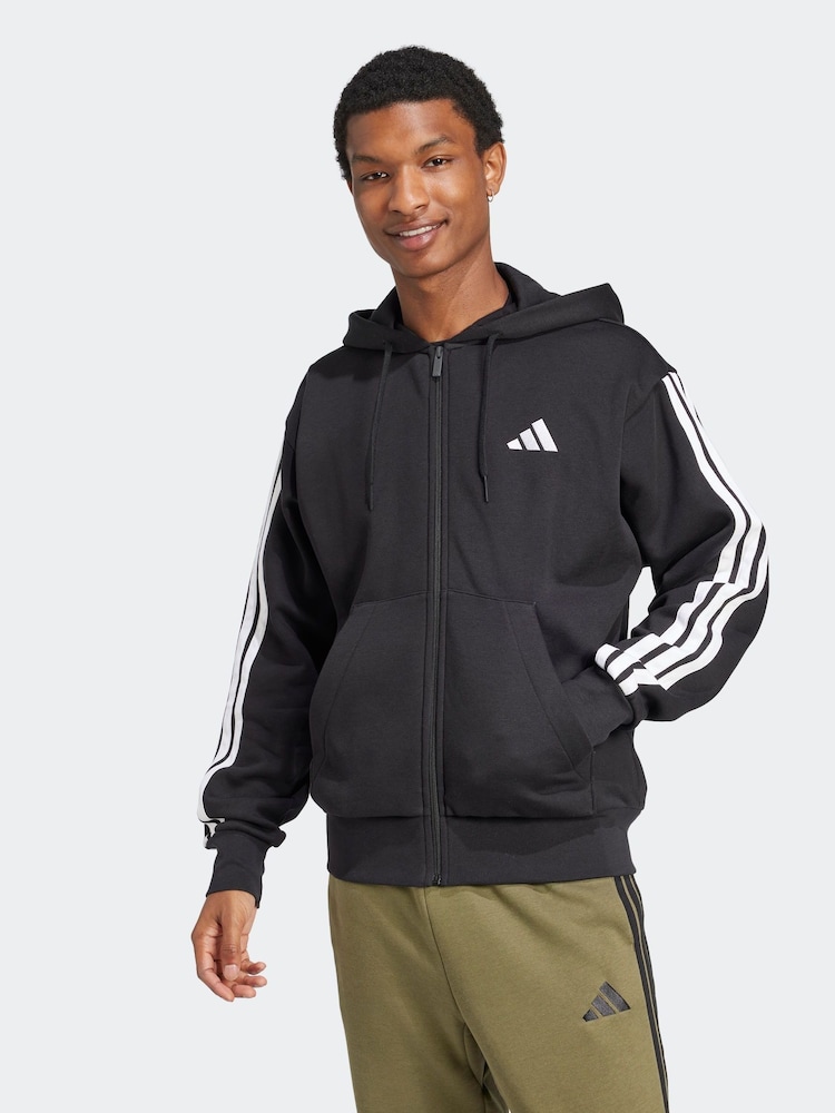 adidas Black Essentials 3-Stripes Fleece Hoodie - Image 1 of 6
