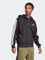 adidas Black Essentials 3-Stripes Fleece Hoodie - Image 3 of 6