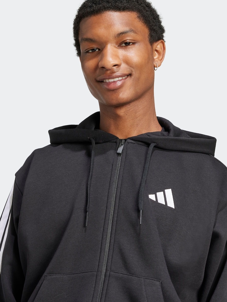 adidas Black Essentials 3-Stripes Fleece Hoodie - Image 4 of 6