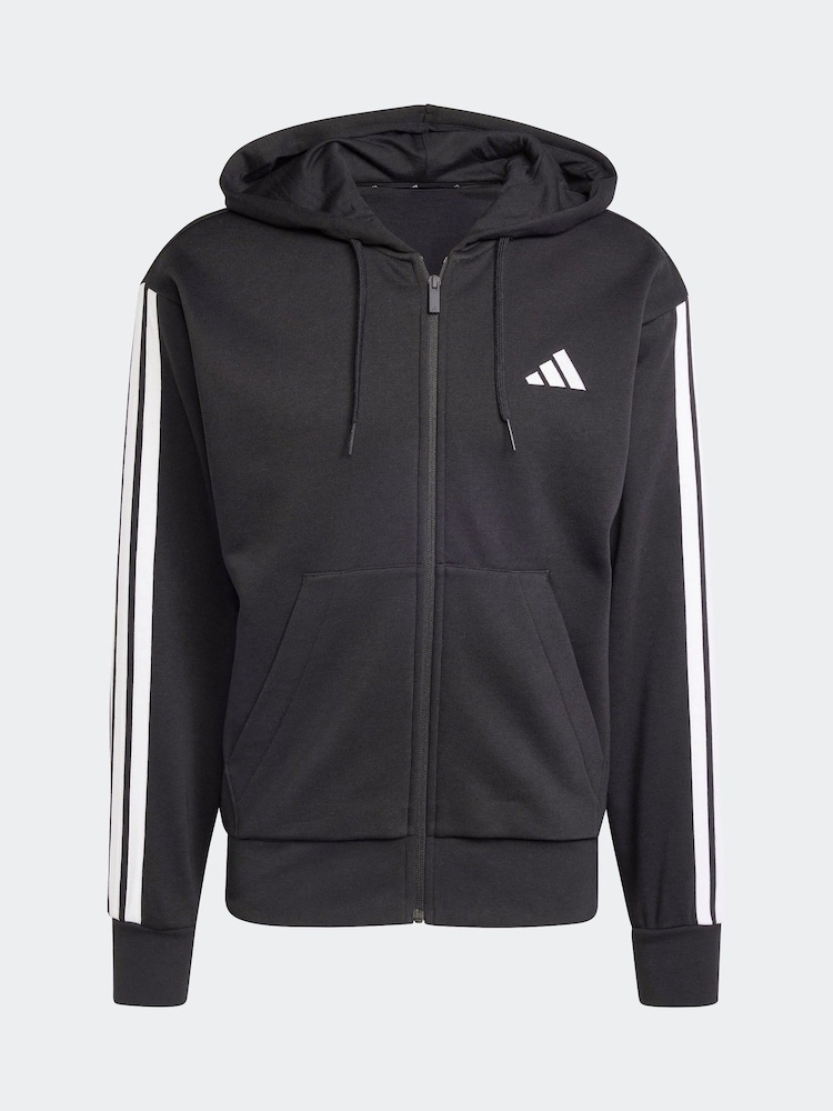 adidas Black Essentials 3-Stripes Fleece Hoodie - Image 6 of 6