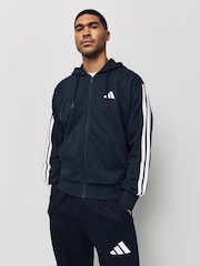 adidas Black Essentials 3-Stripes French Terry Full-Zip Hoodie - Image 1 of 7