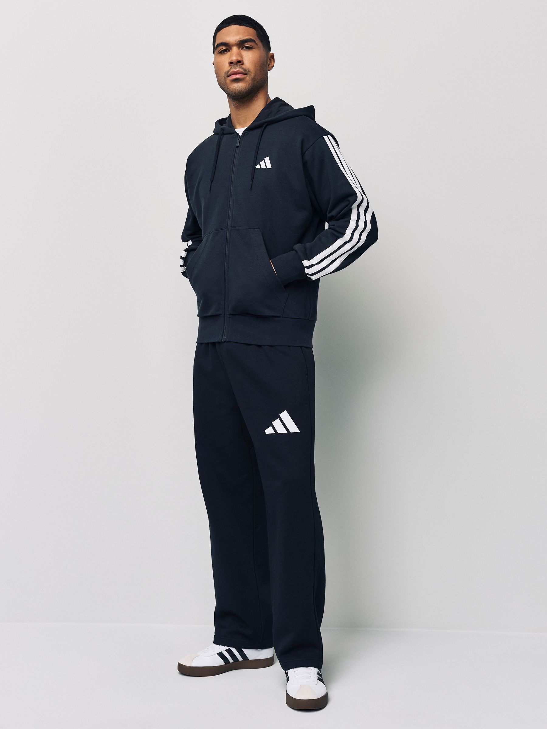 Buy adidas Black Essentials 3-Stripes French Terry Full Zip Hoodie