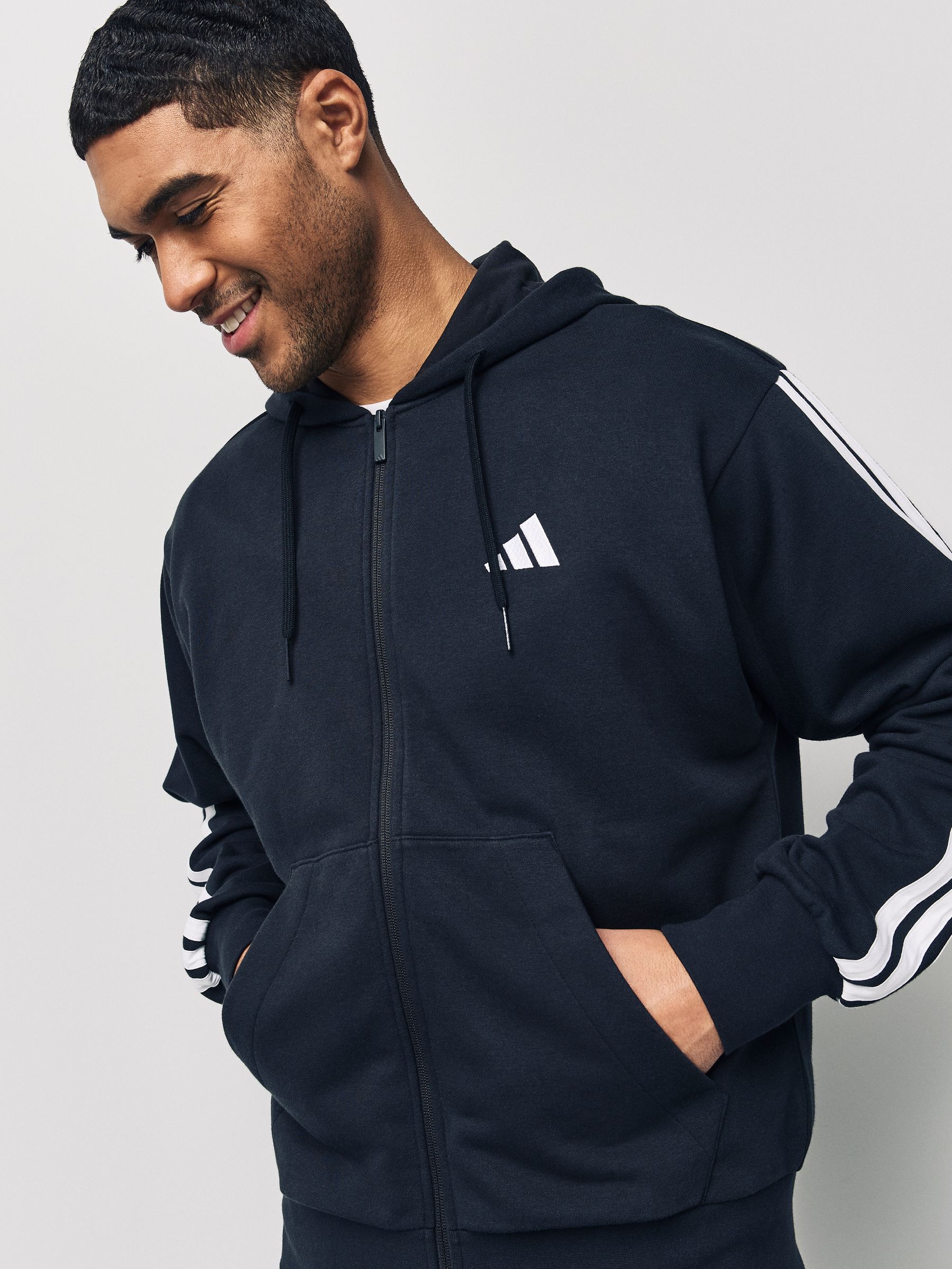 essentialsスウェット Buy adidas Black Essentials 3-Stripes French Terry Full Zip Hoodie