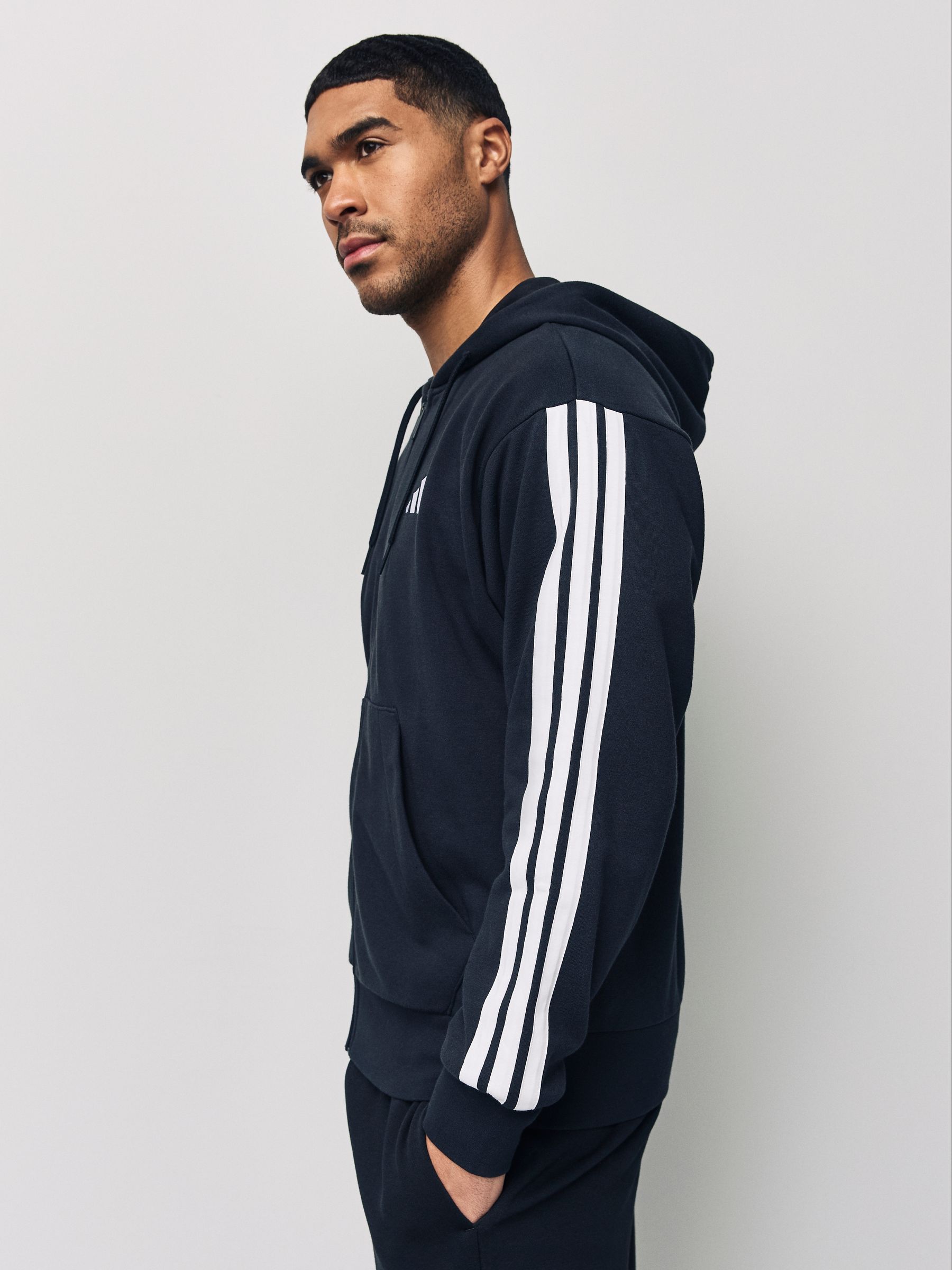 Buy adidas Black Essentials Three Stripes French Terry Full Zip