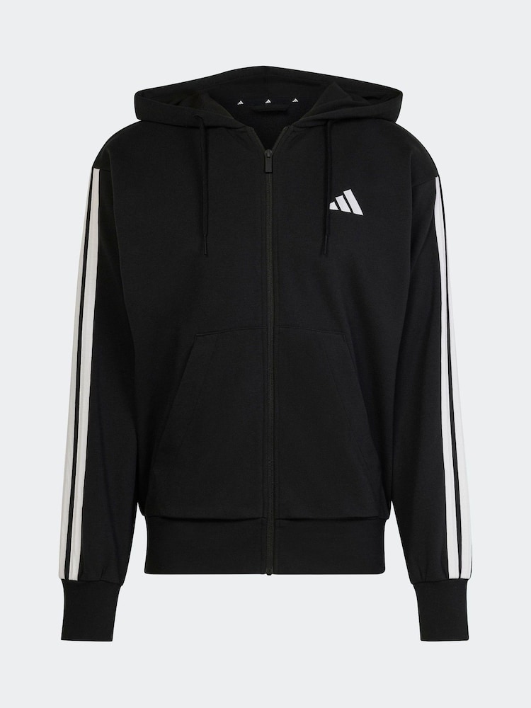 adidas Black Essentials 3-Stripes French Terry Full-Zip Hoodie - Image 7 of 7