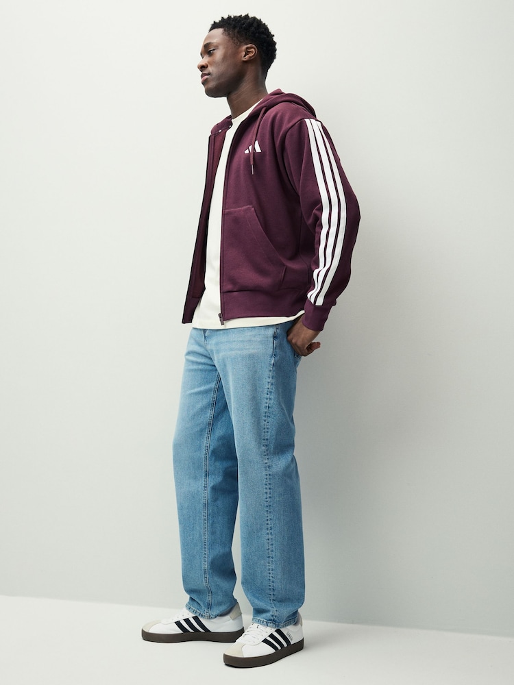 adidas Red Essentials 3-Stripes Fleece Hoodie - Image 2 of 6