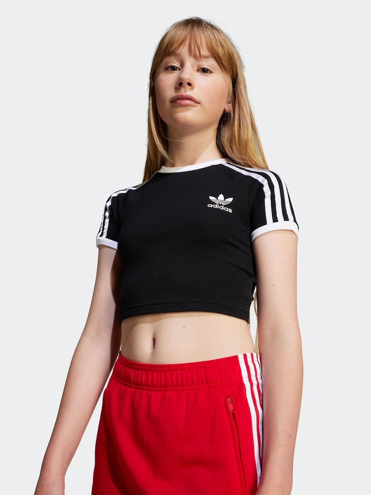 adidas originals Black 3 Stripe Crop T-Shirt - Image 5 of 5