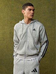 adidas Grey Essentials 3-Stripes Fleece Hoodie - Image 1 of 11