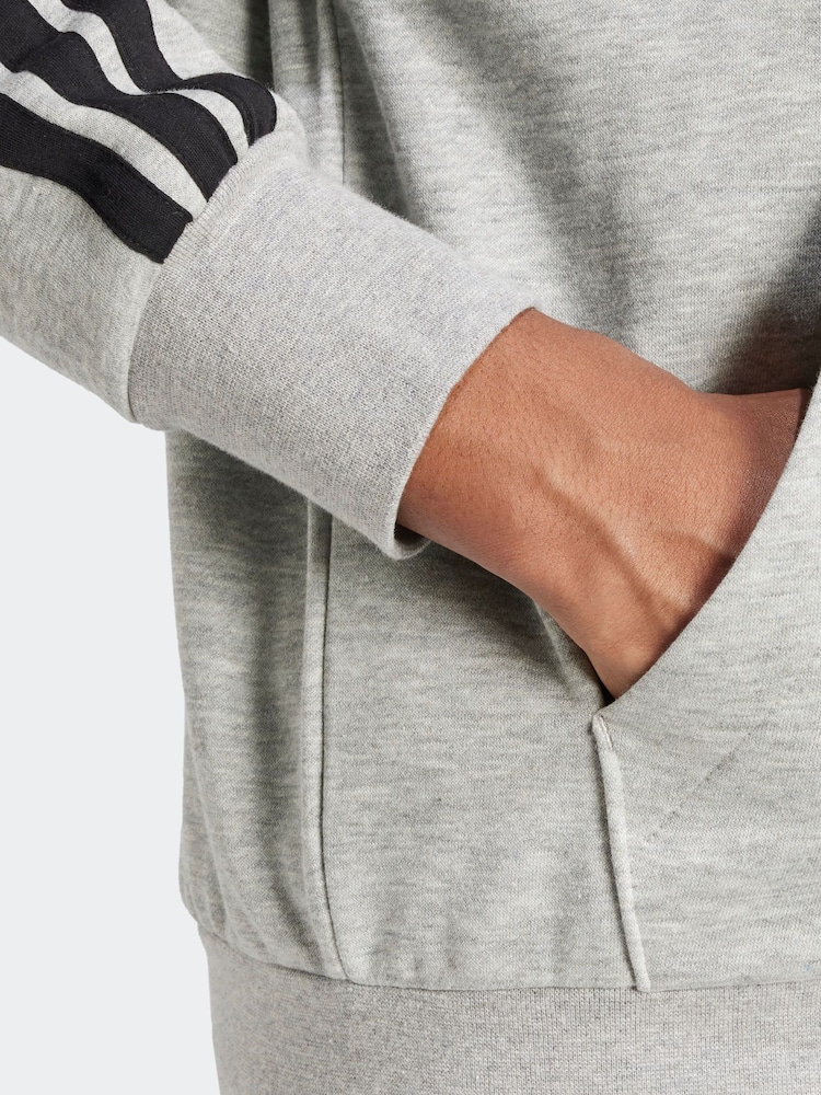 adidas Grey Essentials 3-Stripes Fleece Hoodie - Image 10 of 11