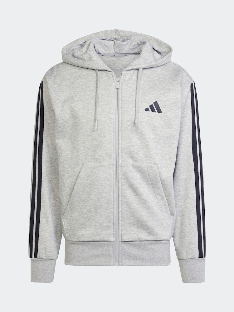 adidas Grey Essentials 3-Stripes Fleece Hoodie - Image 11 of 11