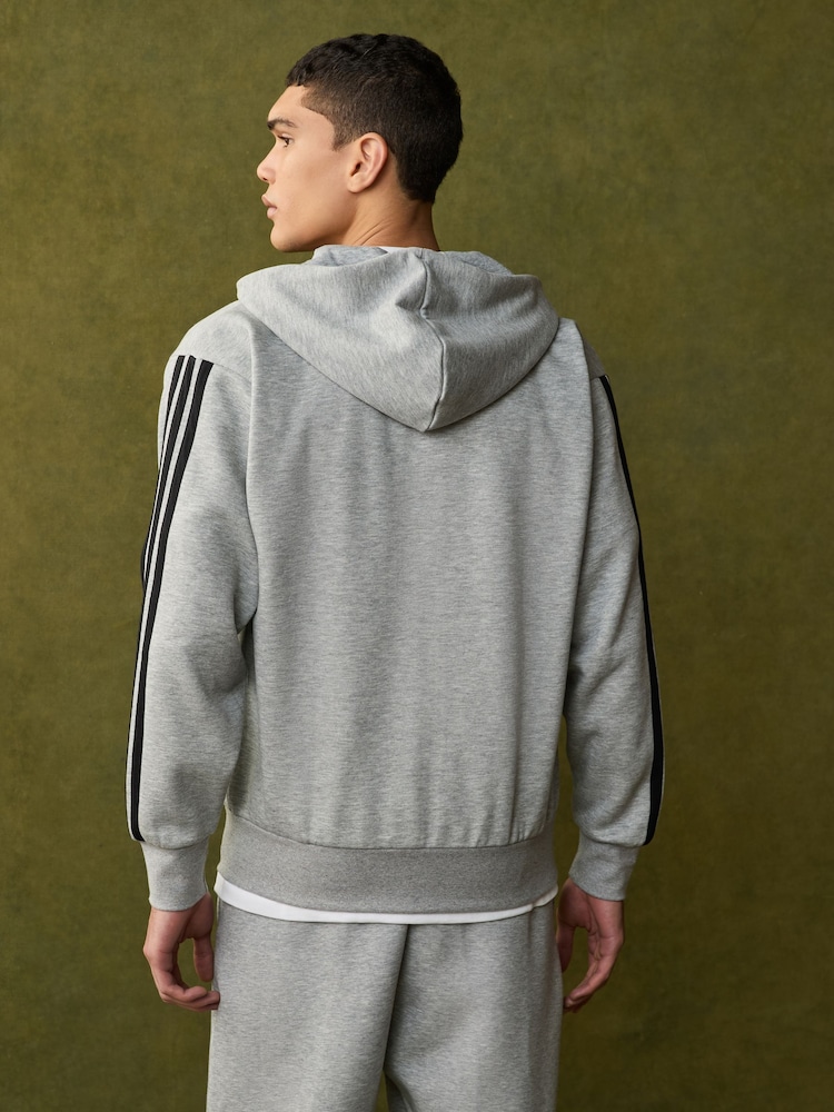 adidas Grey Essentials 3-Stripes Fleece Hoodie - Image 3 of 11