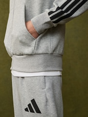 adidas Grey Essentials 3-Stripes Fleece Hoodie - Image 4 of 11