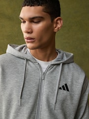 adidas Grey Essentials 3-Stripes Fleece Hoodie - Image 5 of 11