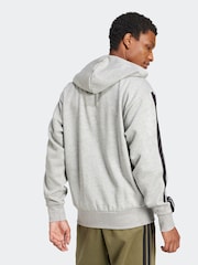 adidas Grey Essentials 3-Stripes Fleece Hoodie - Image 7 of 11
