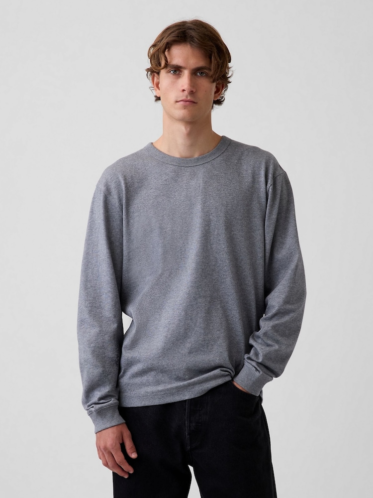 Gap Grey Heavyweight Relaxed Long Sleeve T-Shirt - Image 1 of 4