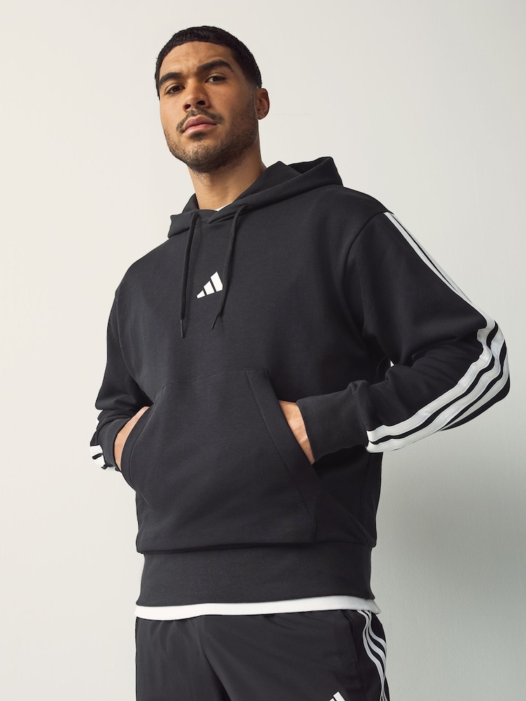 adidas Black Essentials 3-Stripes French Terry Hoodie - Image 1 of 5