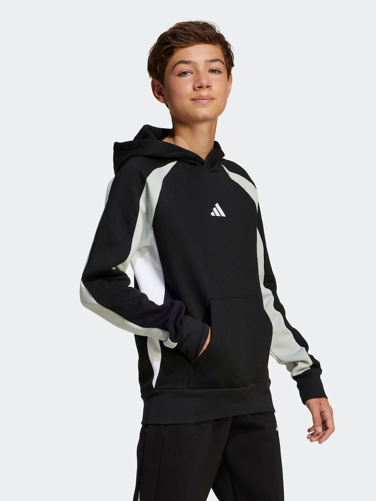 adidas Black Colour Block Fleece Hoodie - Image 1 of 6